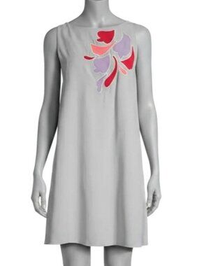 Emporio Armani Women's Gray Floral Applique Mini Shift Dress Size 6